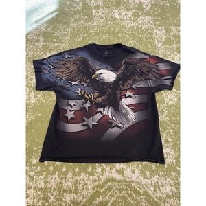 Liquid Blue American Flag Bald Eagle USA Flag Cotton Tee T-Shirt Mens Size XL